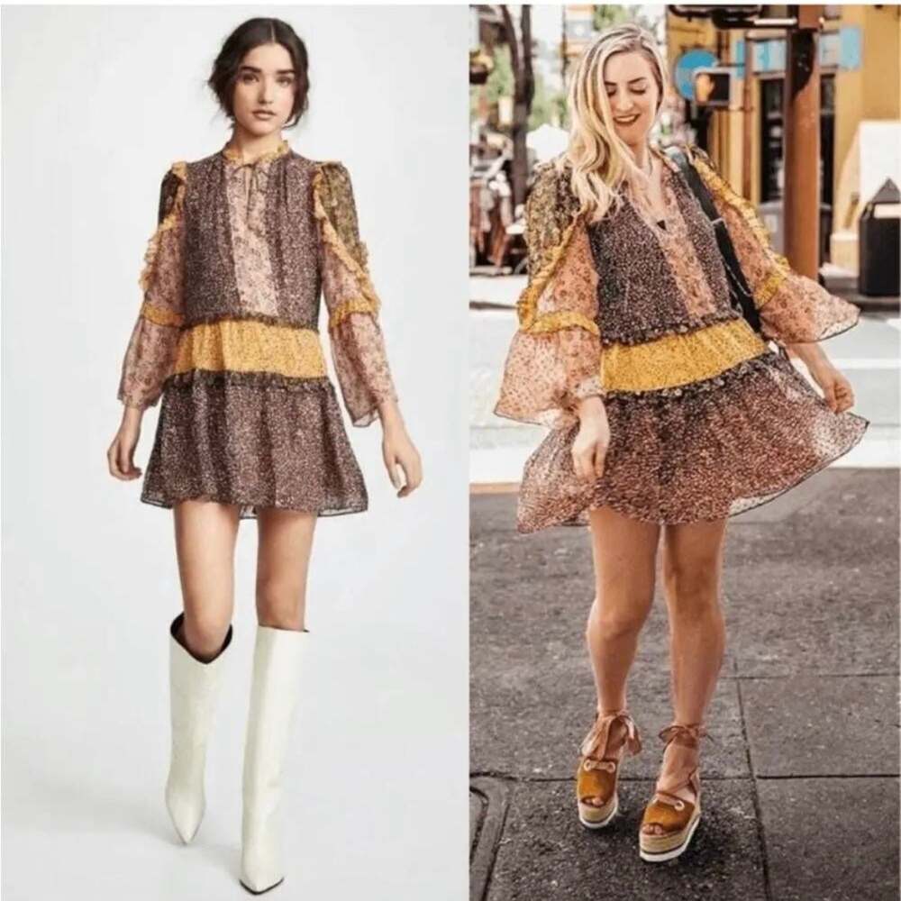 Ulla Johnson Primrose Ditsy Floral Bohemian Layered Silk Dress
